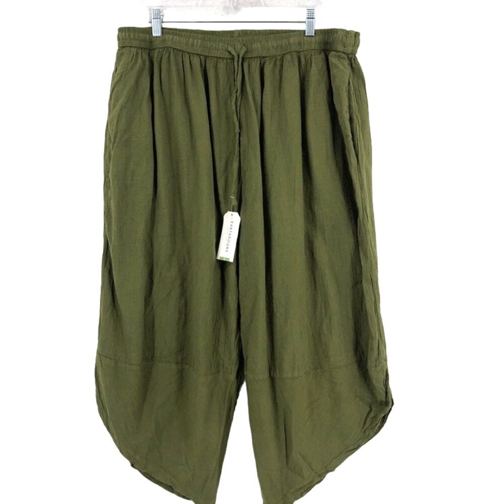 Earthbound Cropped Pants Women's XL Olive Green High Rise Elastic Waist NWT